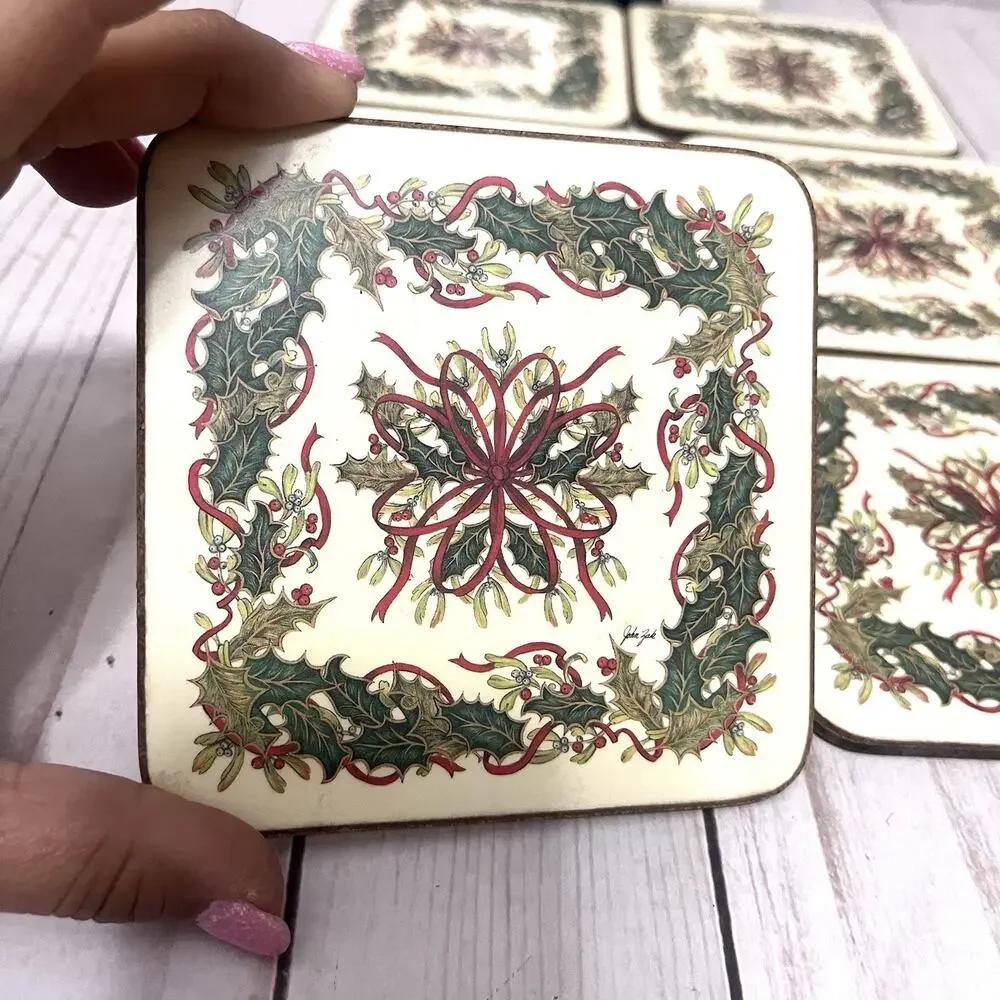 Pimpernel Set Of 6 Festive Garland Coasters With Holly Berry Design in OG Box